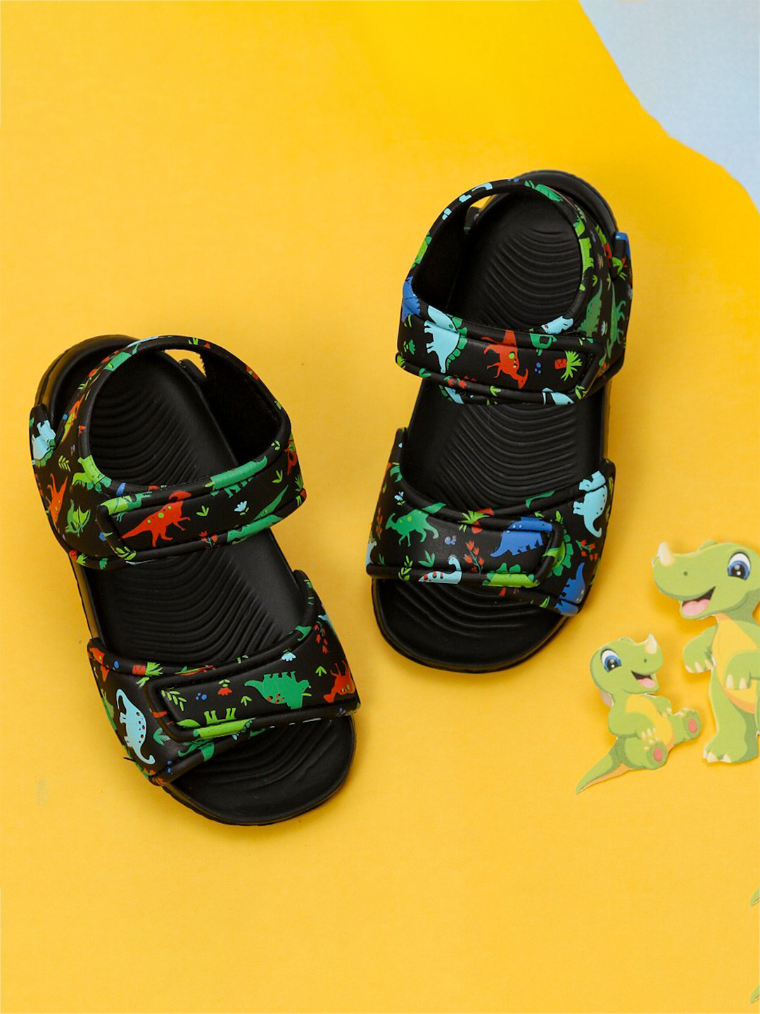 

Yellow Bee Boys Dino Printed Comfort Sandals, Black