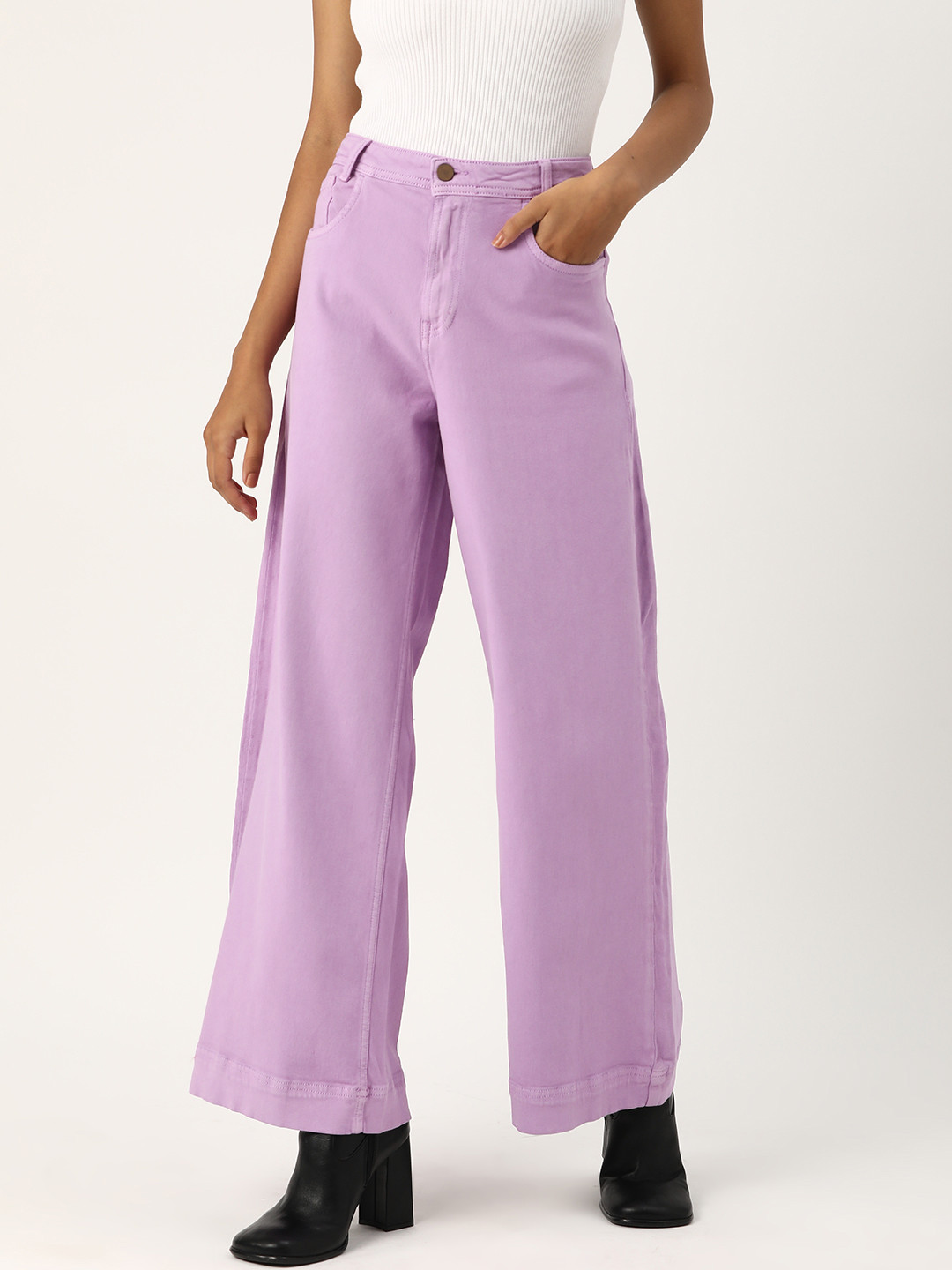 

DressBerry Women Wide Leg High-Rise Stretchable Jeans, Purple
