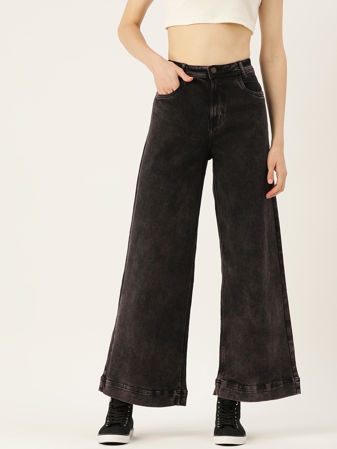 

DressBerry Women Wide Leg Stretchable Jeans, Black