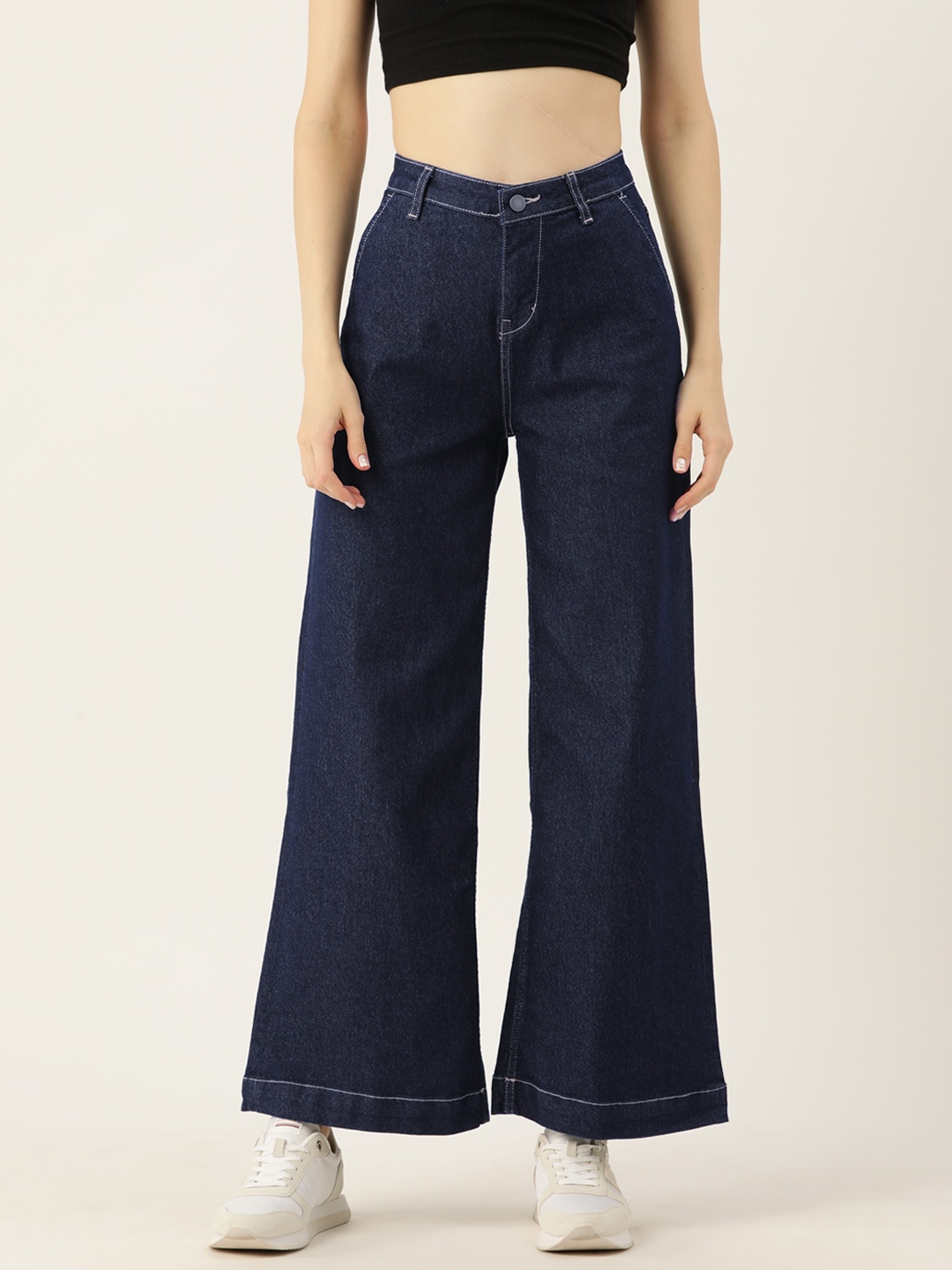 

DressBerry Women Wide Leg High-Rise Stretchable Jeans, Navy blue