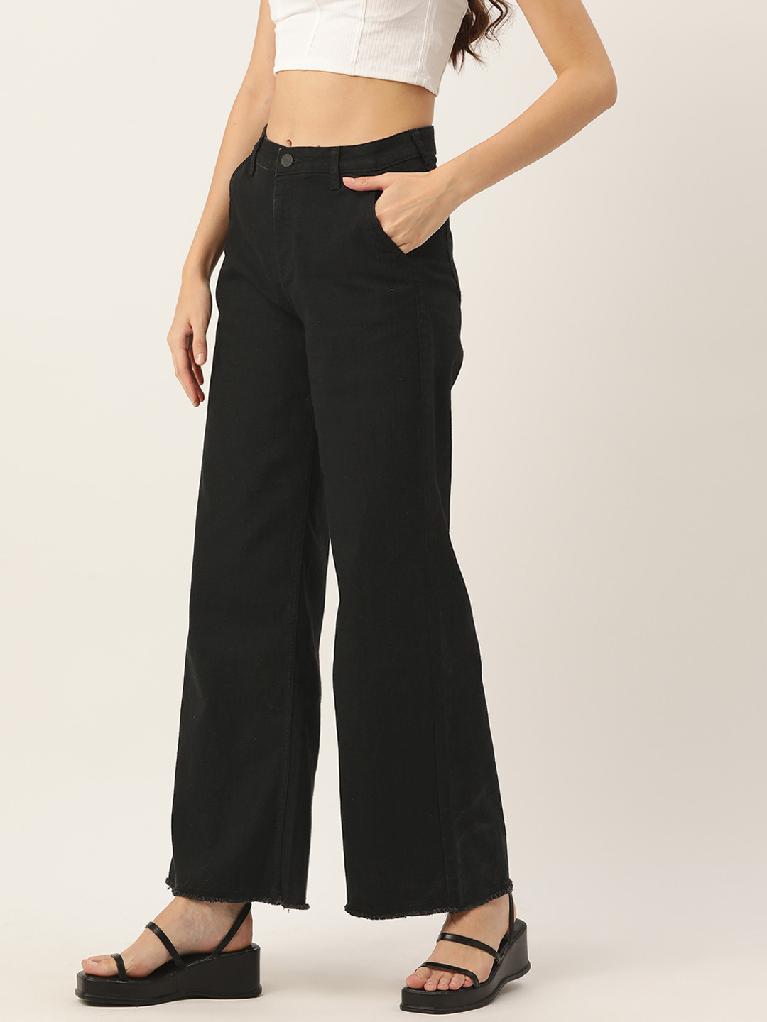 

DressBerry Women Wide Leg Stretchable Jeans, Black