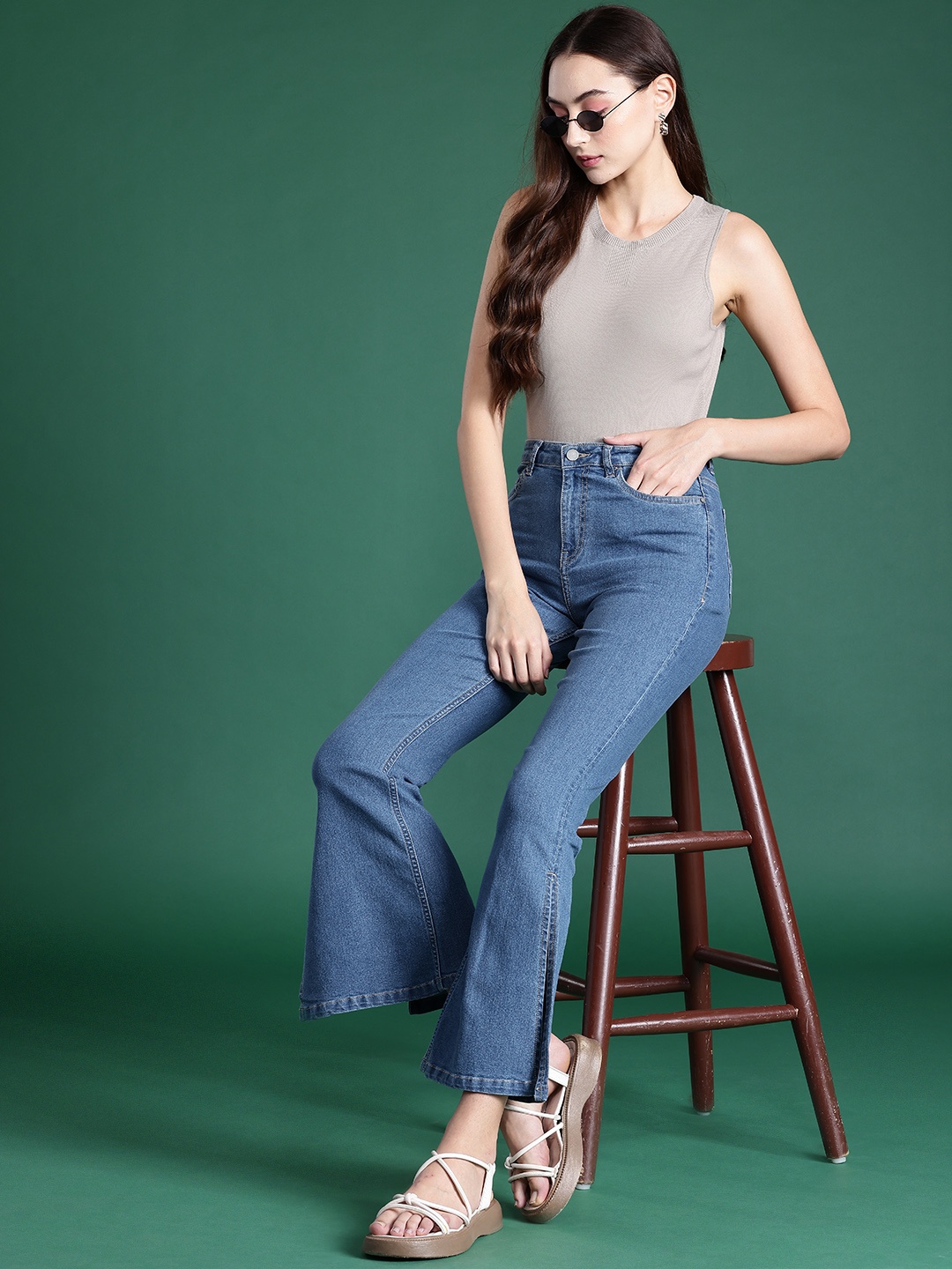 

DressBerry Women Bootcut High-Rise Stretchable Jeans with Slit Hem, Blue
