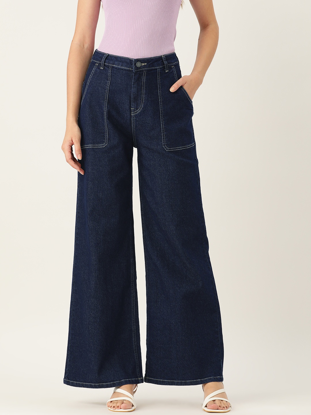 

DressBerry Women Wide Leg High-Rise Stretchable Jeans, Navy blue