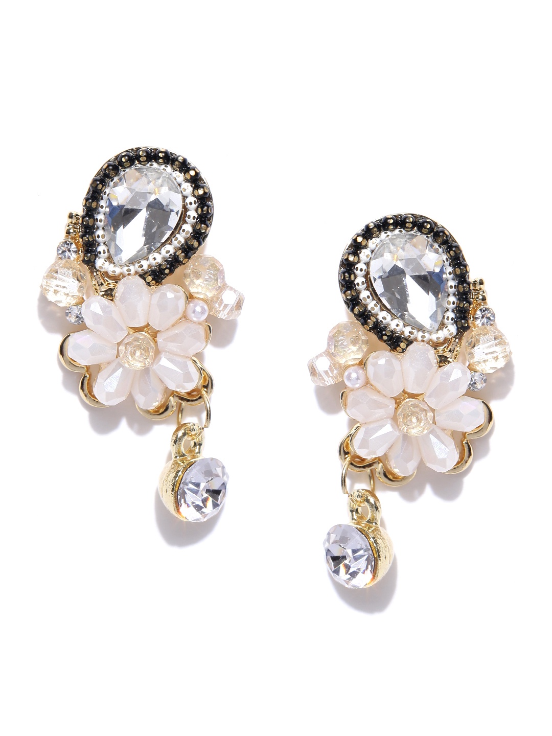 

Jewels Galaxy White & Black Gold-Plated Handcrafted Floral Drop Earrings