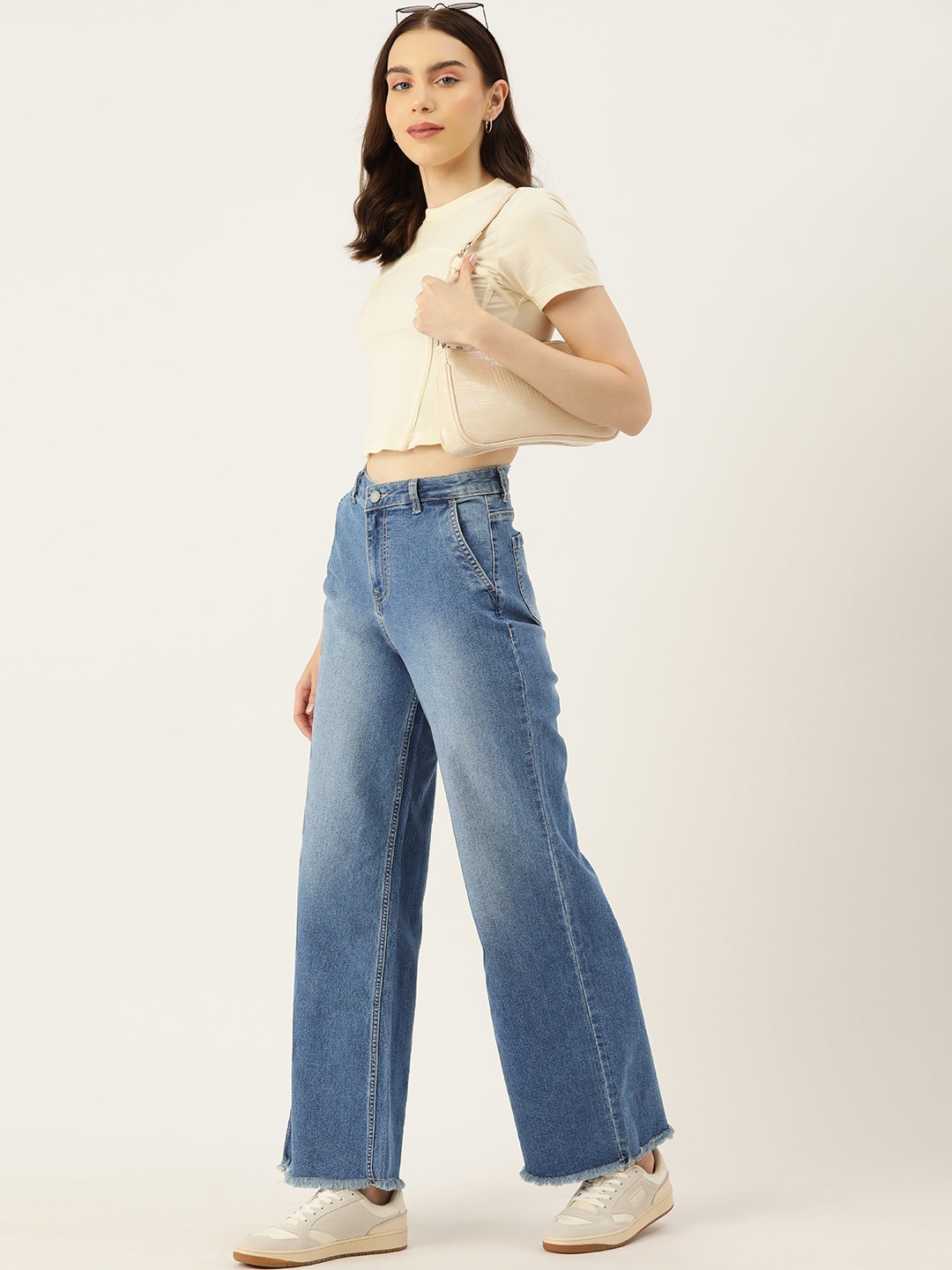 

DressBerry Women Wide Leg Light Fade Stretchable Jeans, Blue