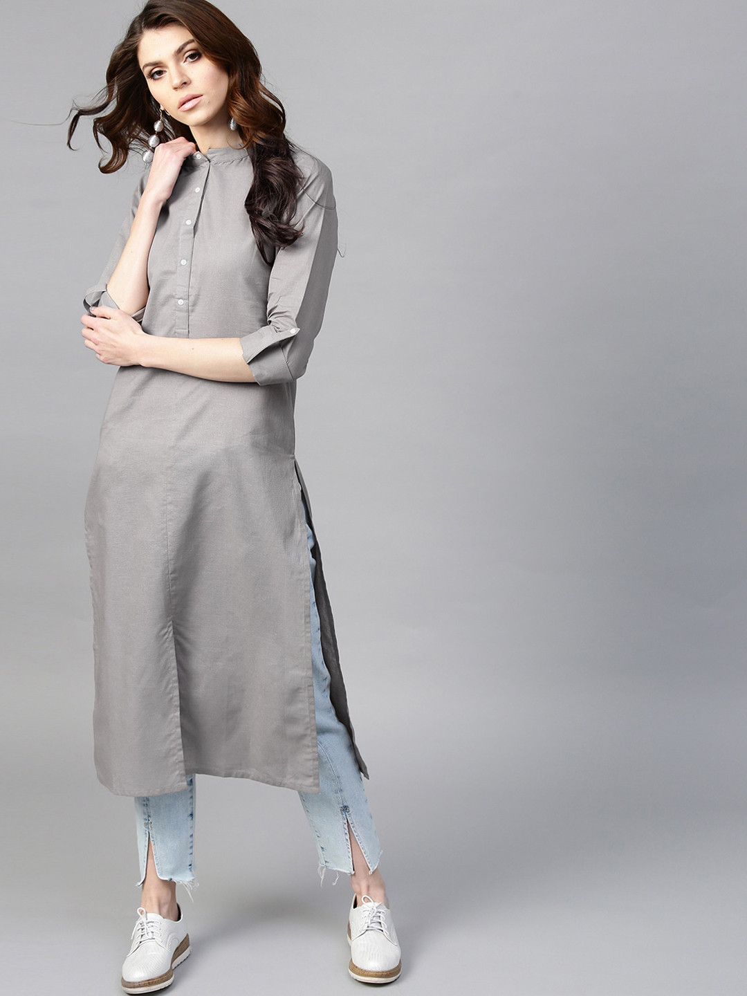 

Gerua By Libas Mandarin Collar Straight Kurta, Grey
