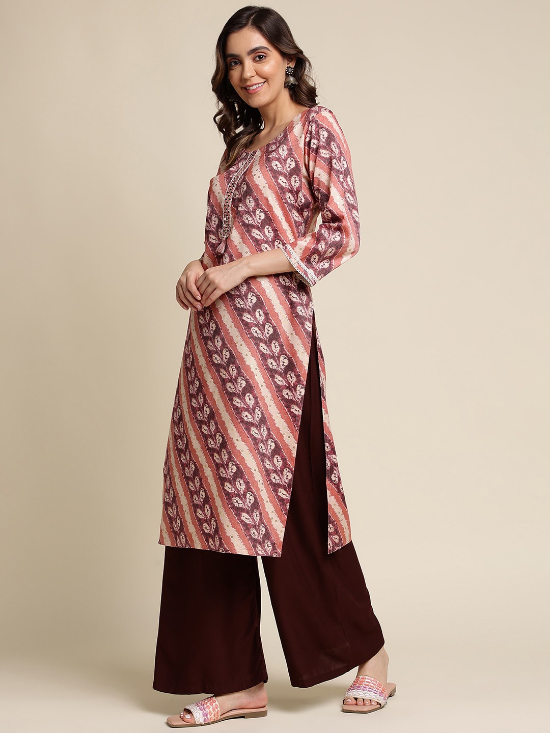 

KALINI Striped Straight Kurta, Coral