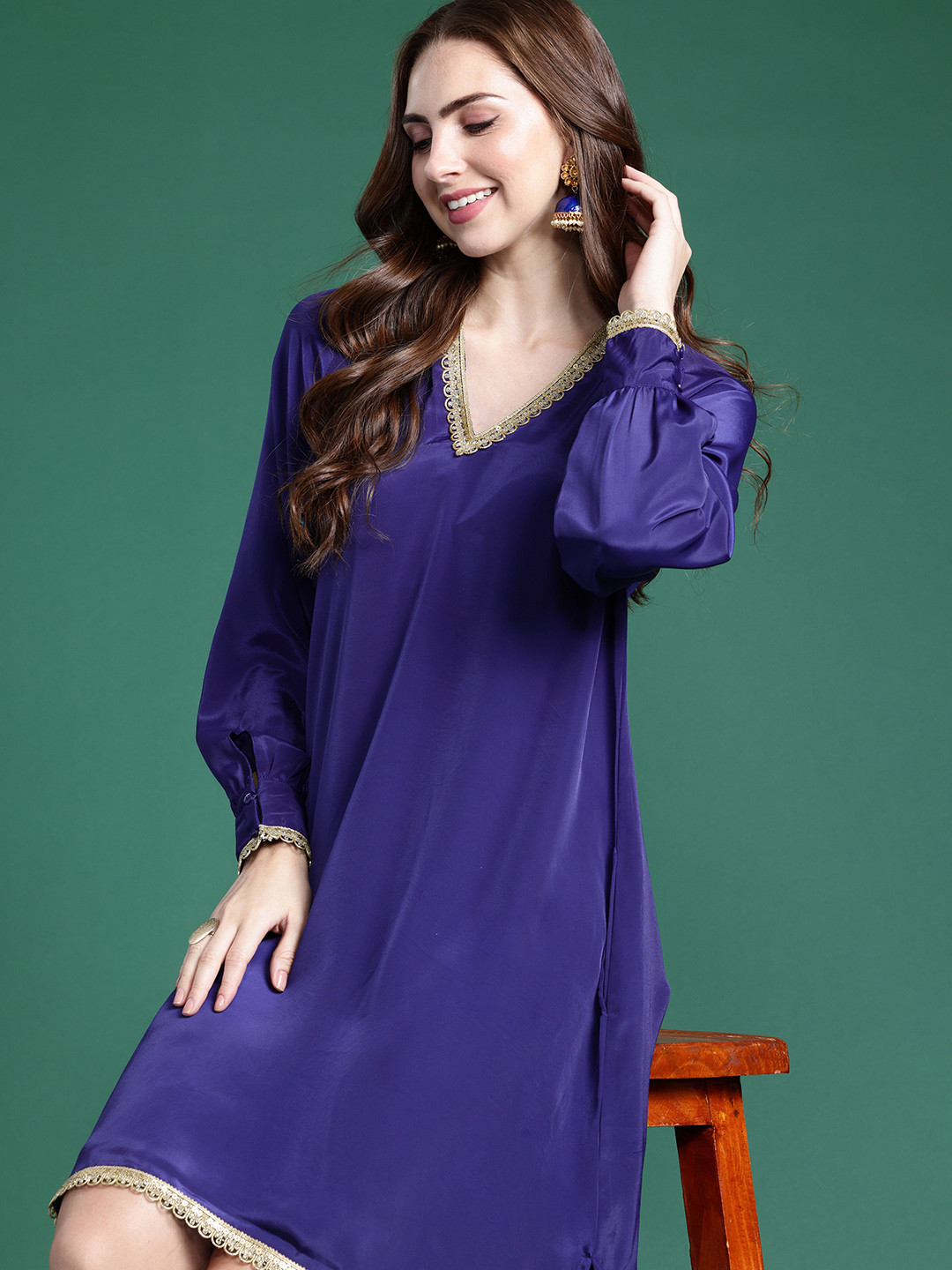 

Sangria Solid A-Line Ethnic Dress, Blue