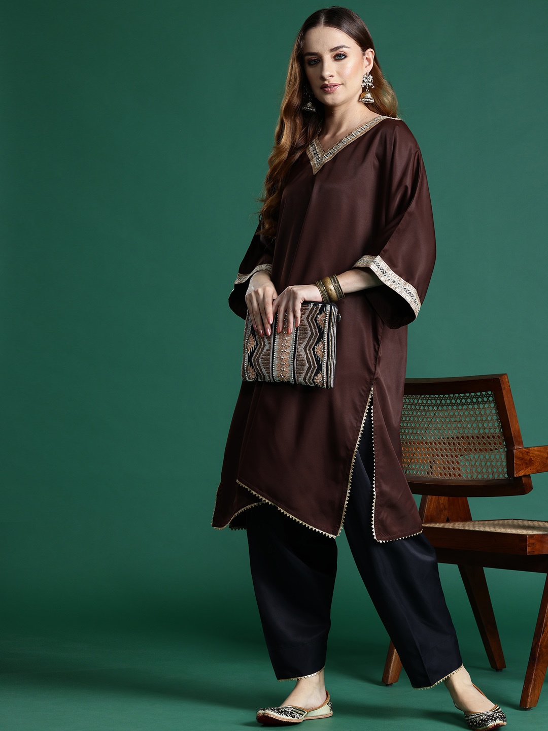 

Sangria Gotta Patti Kurta with Salwar, Brown