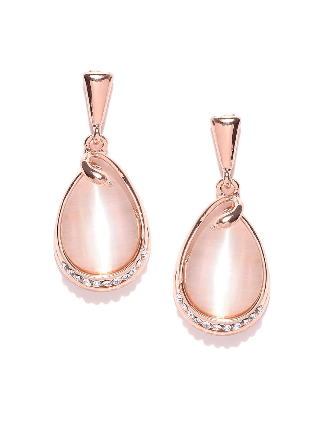 

Jewels Galaxy Pink & Gold-Toned Teardrop Shaped Drop Earrings