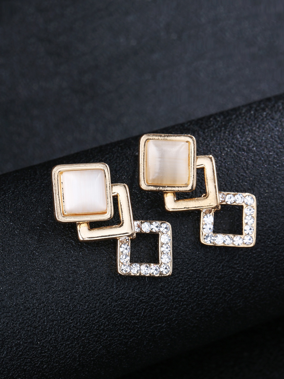

Jewels Galaxy Cream-Coloured Gold-Plated Handcrafted Stone-Studded Drop Earrings