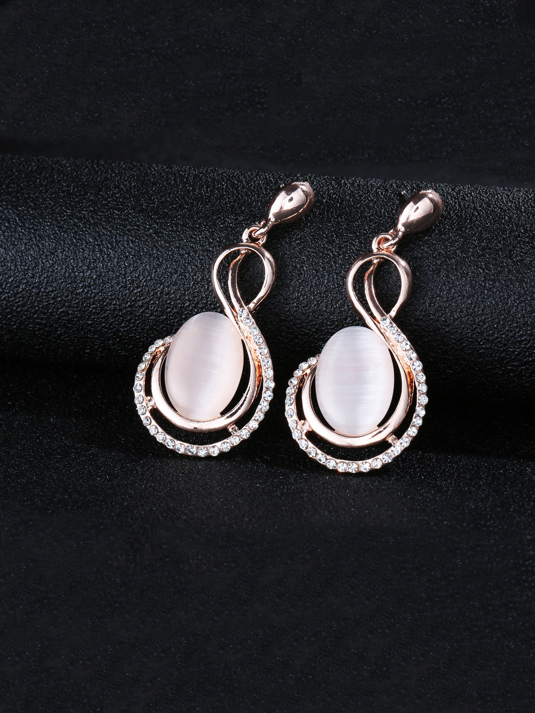 

Jewels Galaxy Peach-Coloured Rose Gold-Plated Stone-Studded Handcrafted Drop Earrings