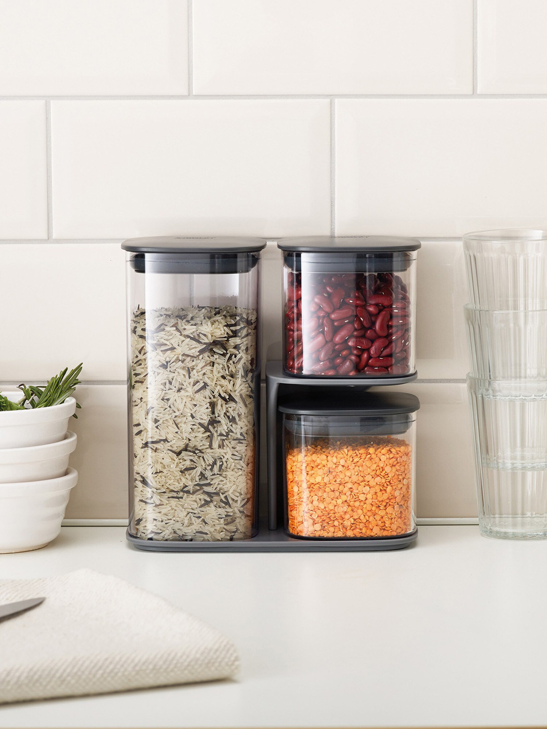 

Joseph Joseph 3-Pcs Grey & Transparent Jar With Stand