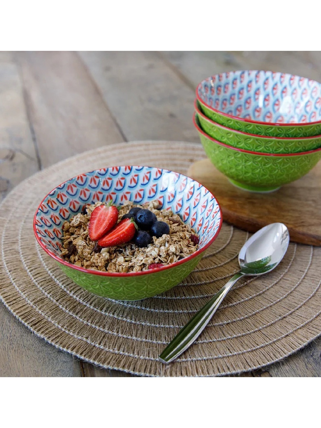 

KitchenCraft Green & White 1 Piece Textured Stoneware Matte Bowls