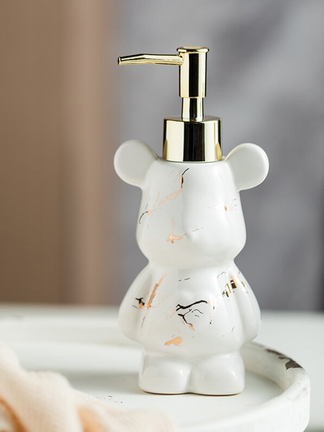 

FabSeasons White Printed Teddy Bear-Shaped Ceramic Soap Dispenser