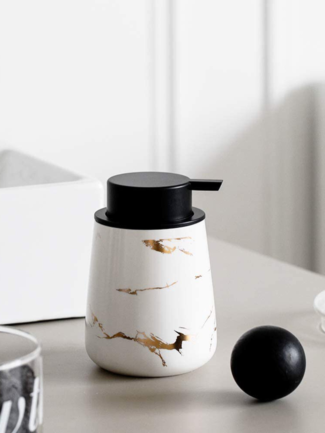 

FabSeasons White & Black Printed Ceramic Soap Dispenser