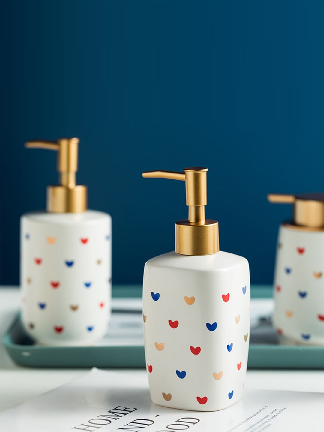 

FabSeasons White & Red Heart Printed Ceramic Soap Dispenser