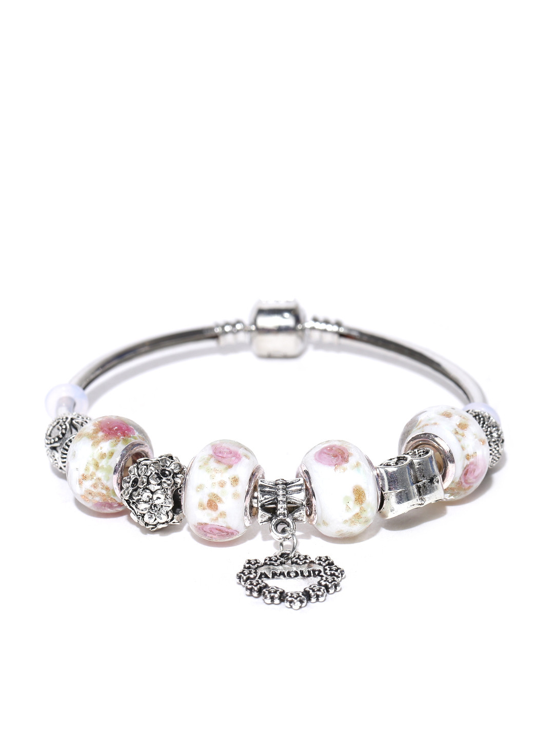 

Jewels Galaxy Off-White Silver-Plated Handcrafted Charm Bracelet