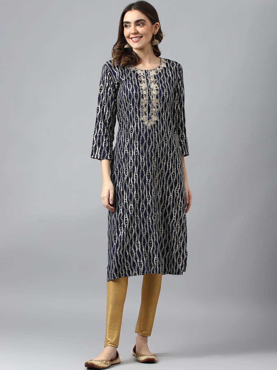 

Nimayaa Striped Straight Kurta, Navy blue