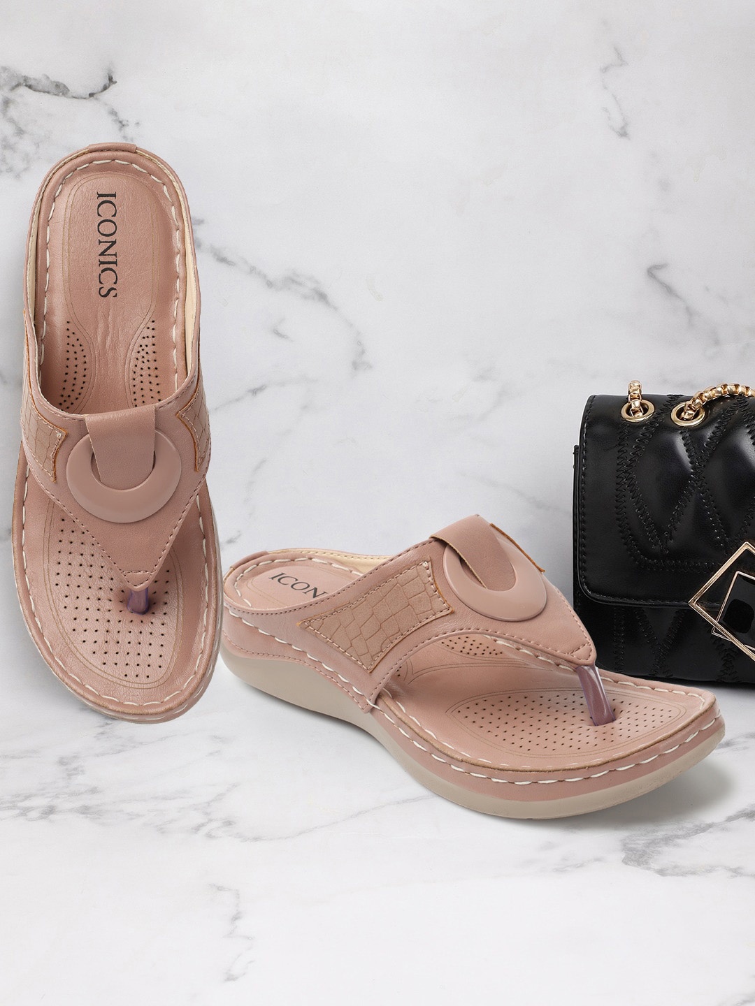 

ICONICS Textured Open Toe Flatform Heels, Nude