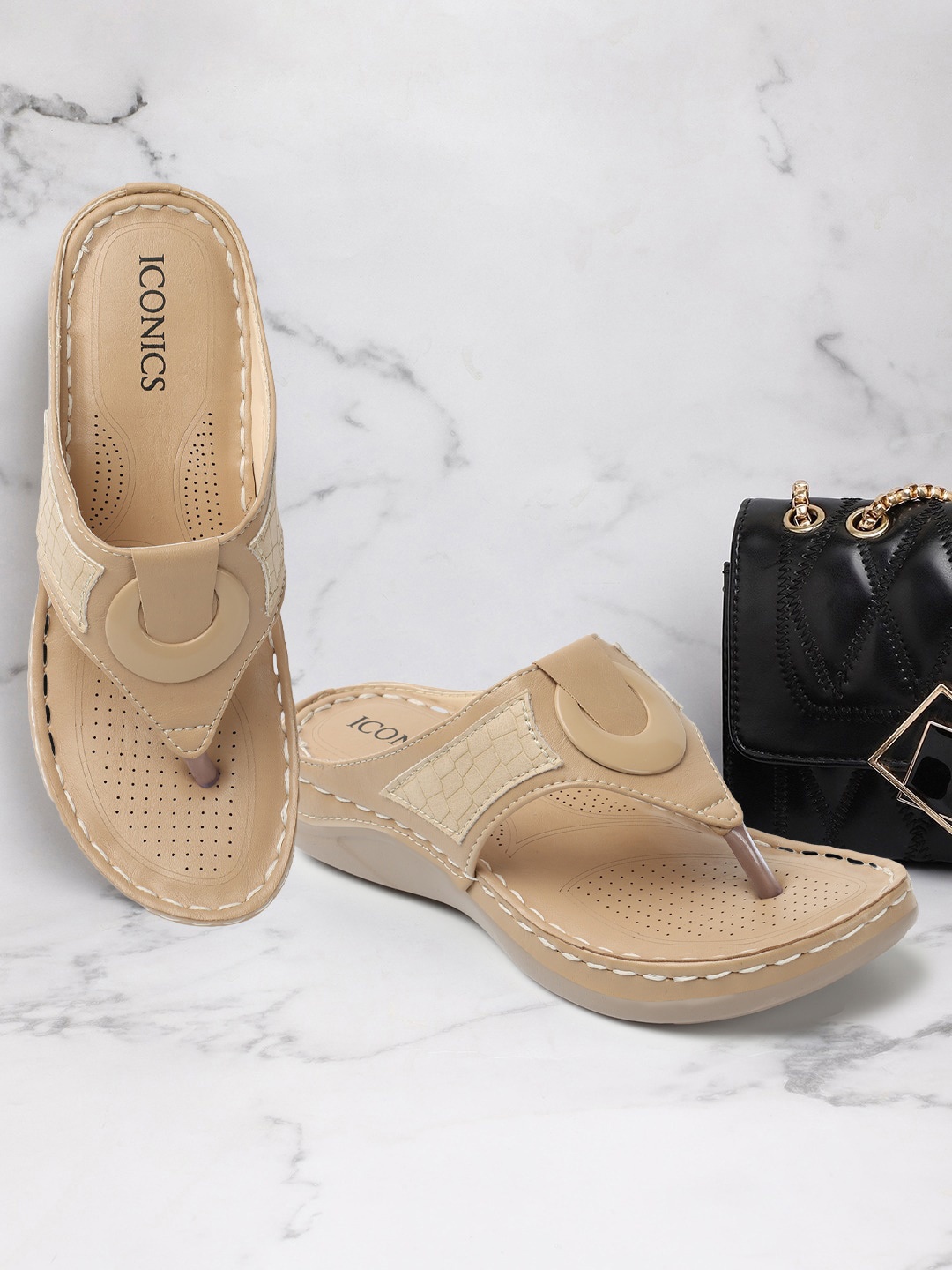 

ICONICS Textured Comfort Heels, Beige