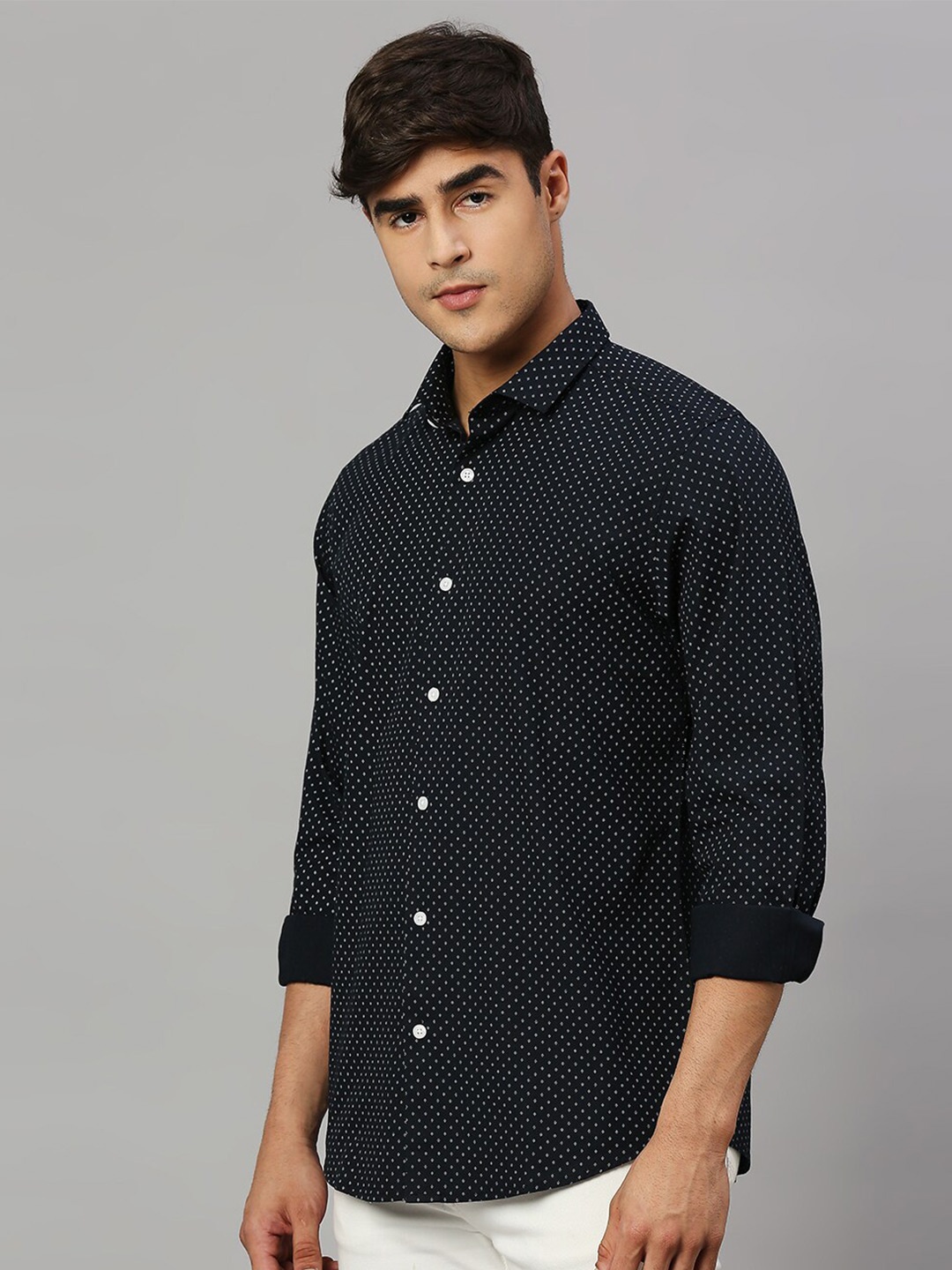 

Mast & Harbour Navy Blue Classic Micro Ditsy Printed Casual Shirt