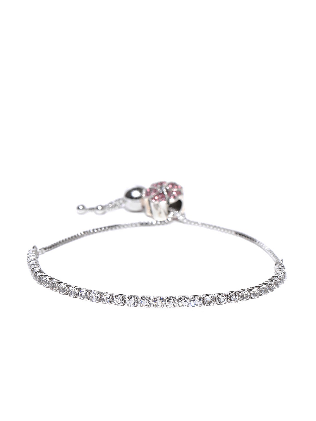

Jewels Galaxy Pink Silver-Plated Handcrafted Stone-Studded Charm Bracelet