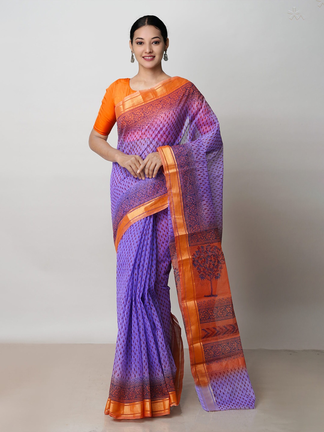 

Unnati Silks Ethnic Motifs Printed Zari Pure Cotton Kota Saree, Purple