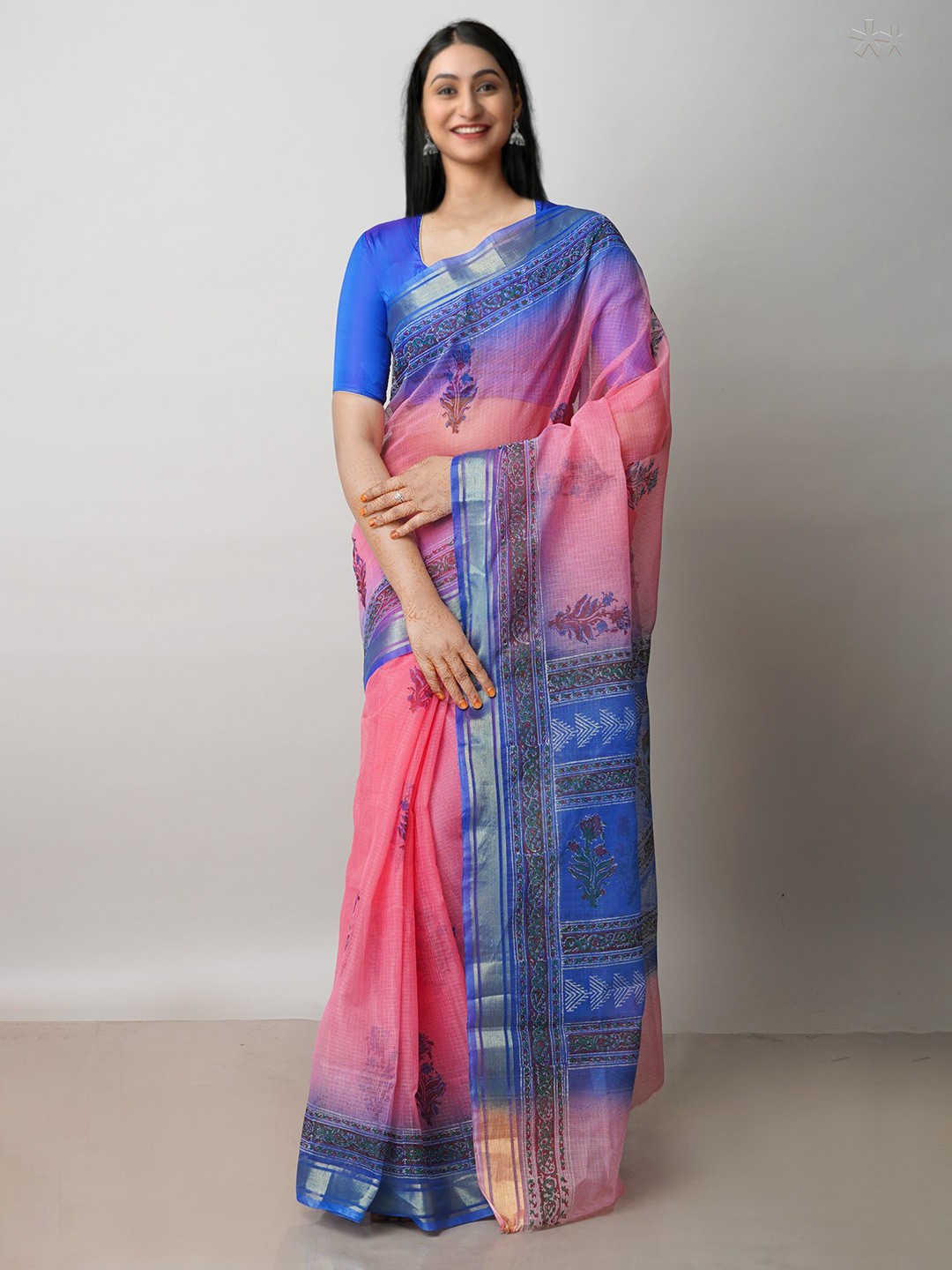 

Unnati Silks Ethnic Motifs Zari Pure Cotton Kota Saree, Pink