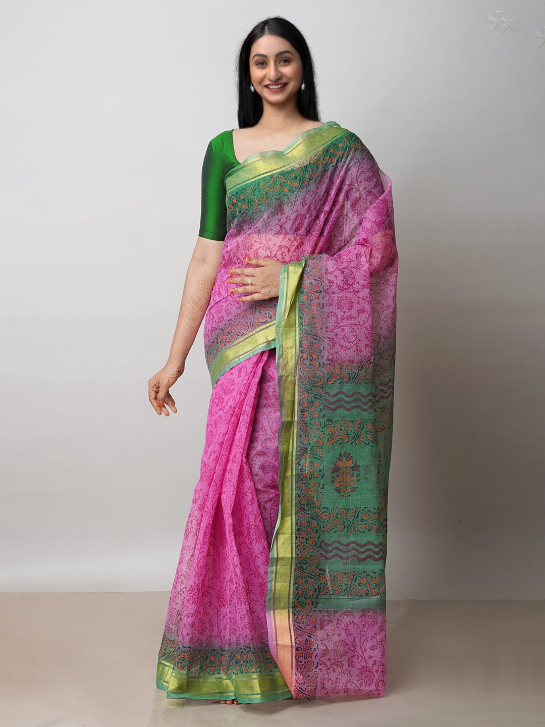

Unnati Silks Ethnic Motifs Zari Pure Cotton Kota Saree, Pink
