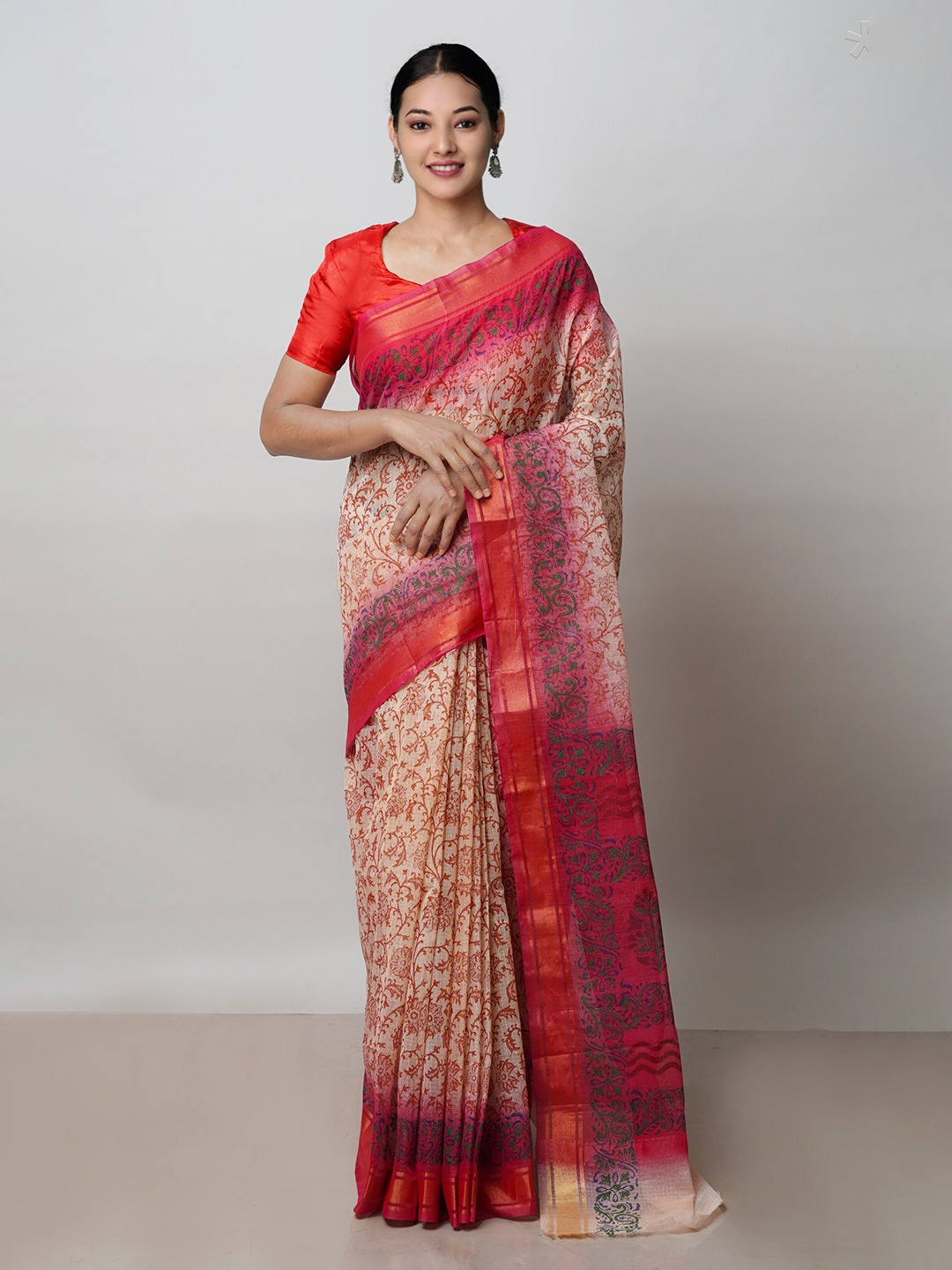 

Unnati Silks Ethnic Motifs Zari Pure Cotton Kota Saree, Cream
