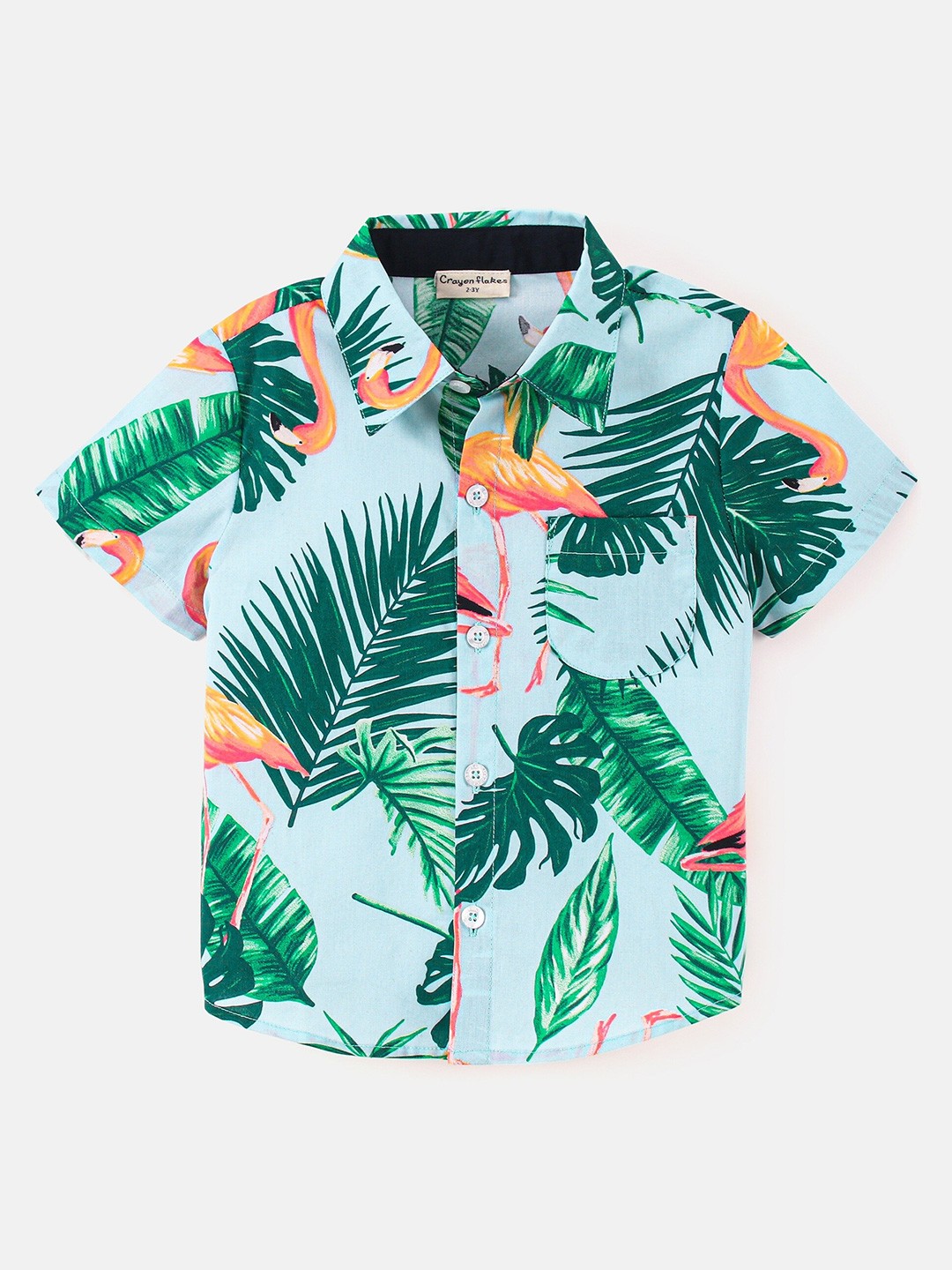 

CrayonFlakes Boys Tropical Printed Casual Cotton Shirt, Turquoise blue