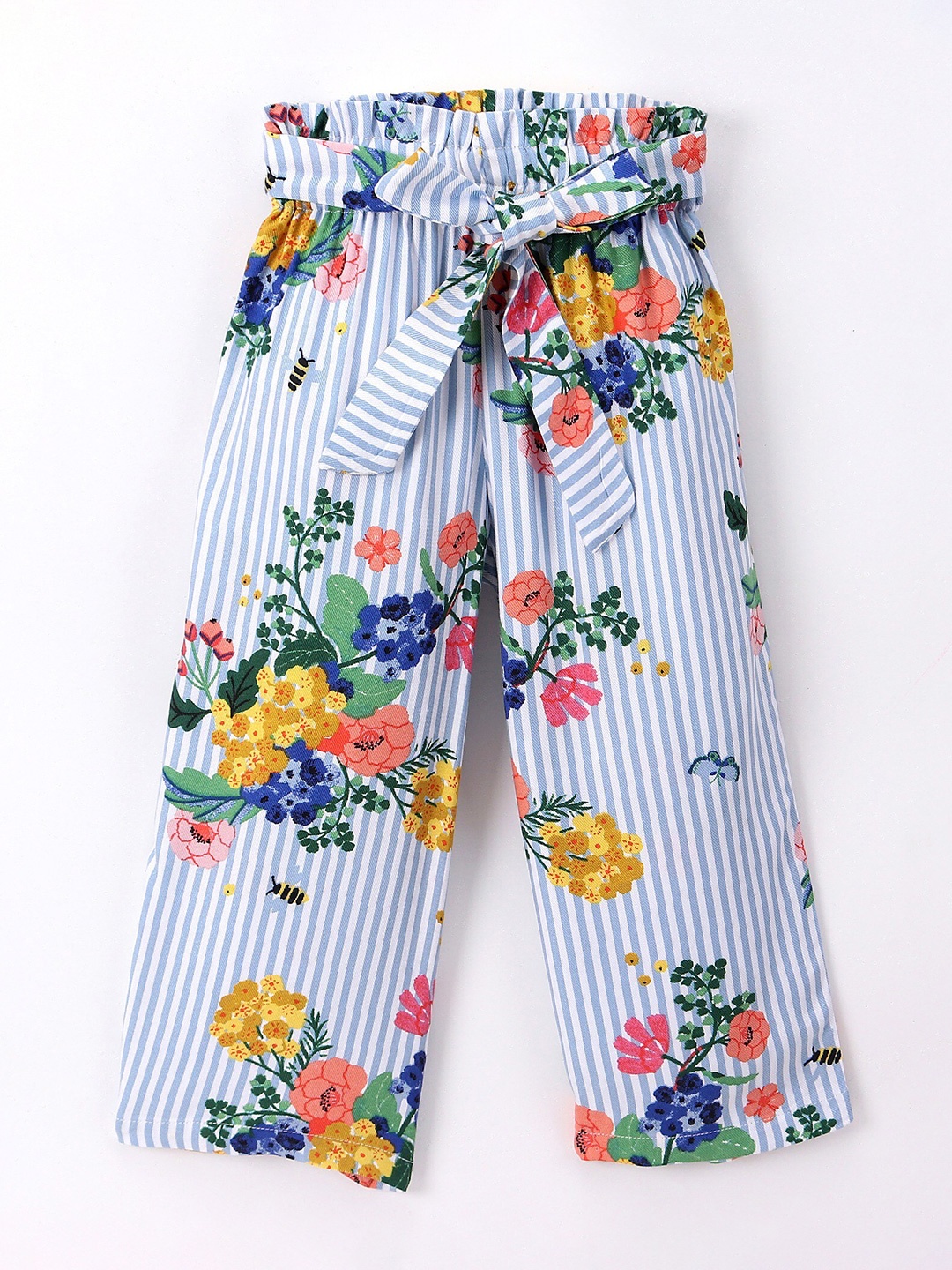 

CrayonFlakes Girls Floral Printed Straight Palazzos, Off white