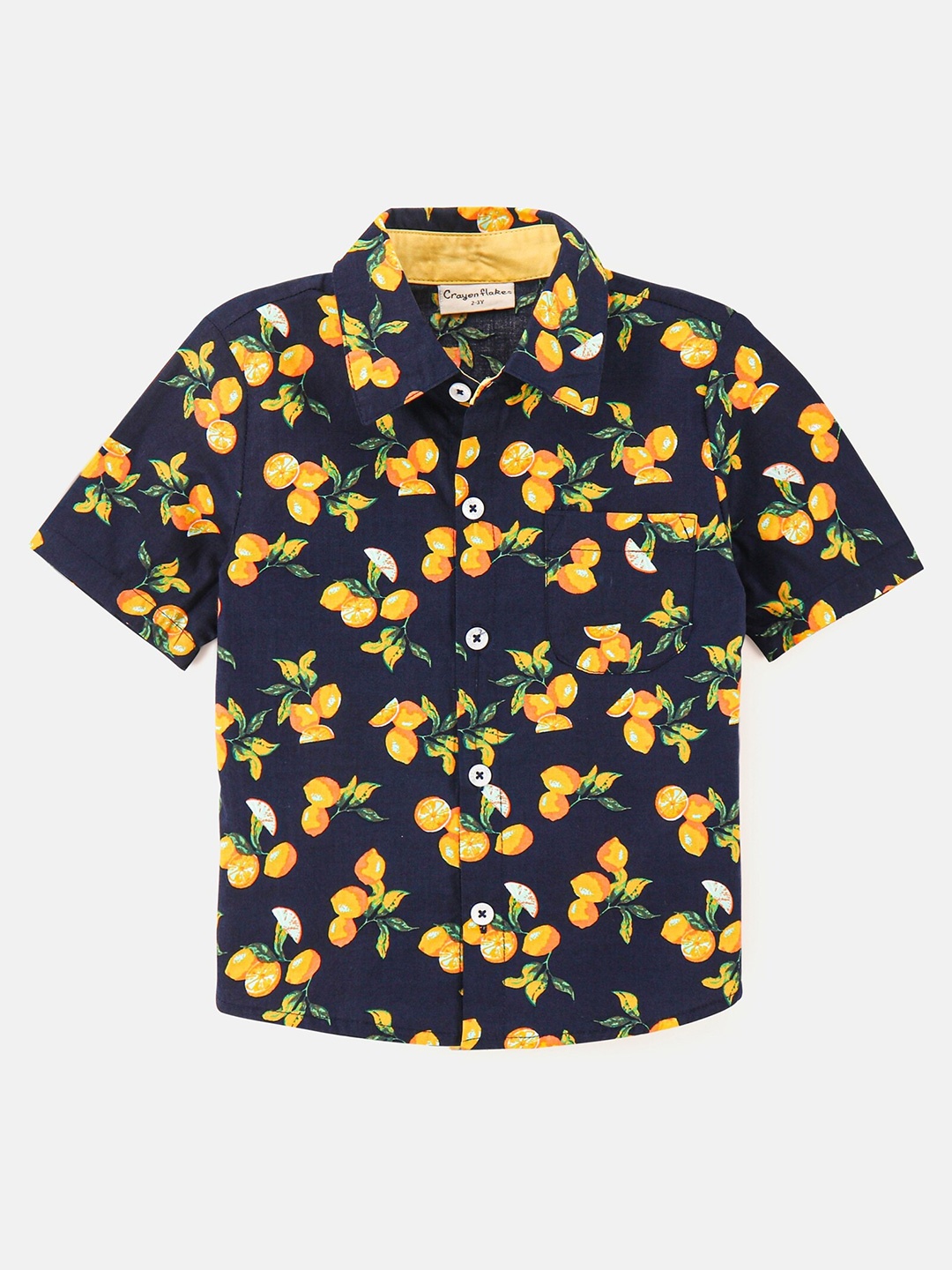 

CrayonFlakes Boys Conversational Printed Casual Cotton Shirt, Navy blue