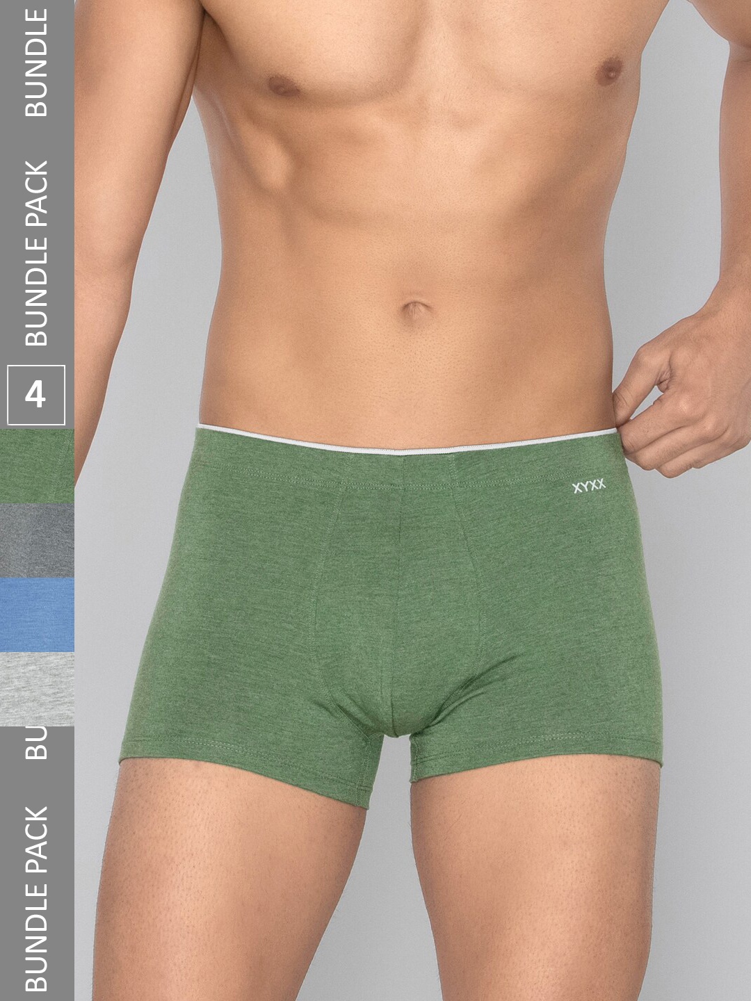 

XYXX Pac of 4 Melange Uno IntelliFresh Super Combed Cotton Trunks, Olive