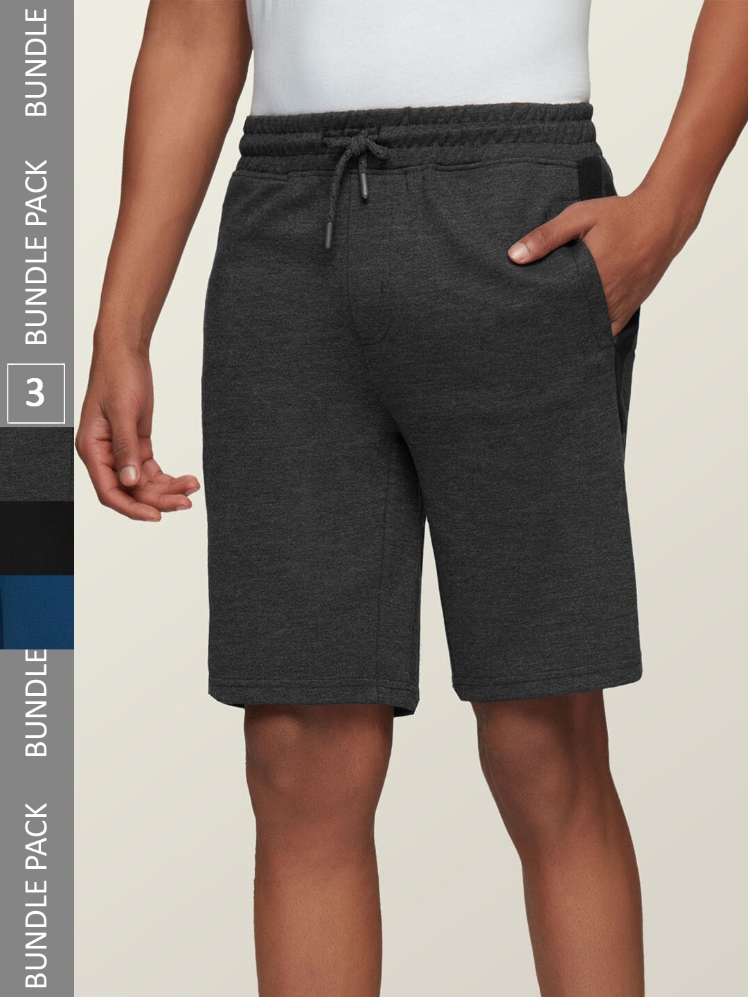 

XYXX Set Of 3 Solid Mid Rise Lounge Shorts, Blue