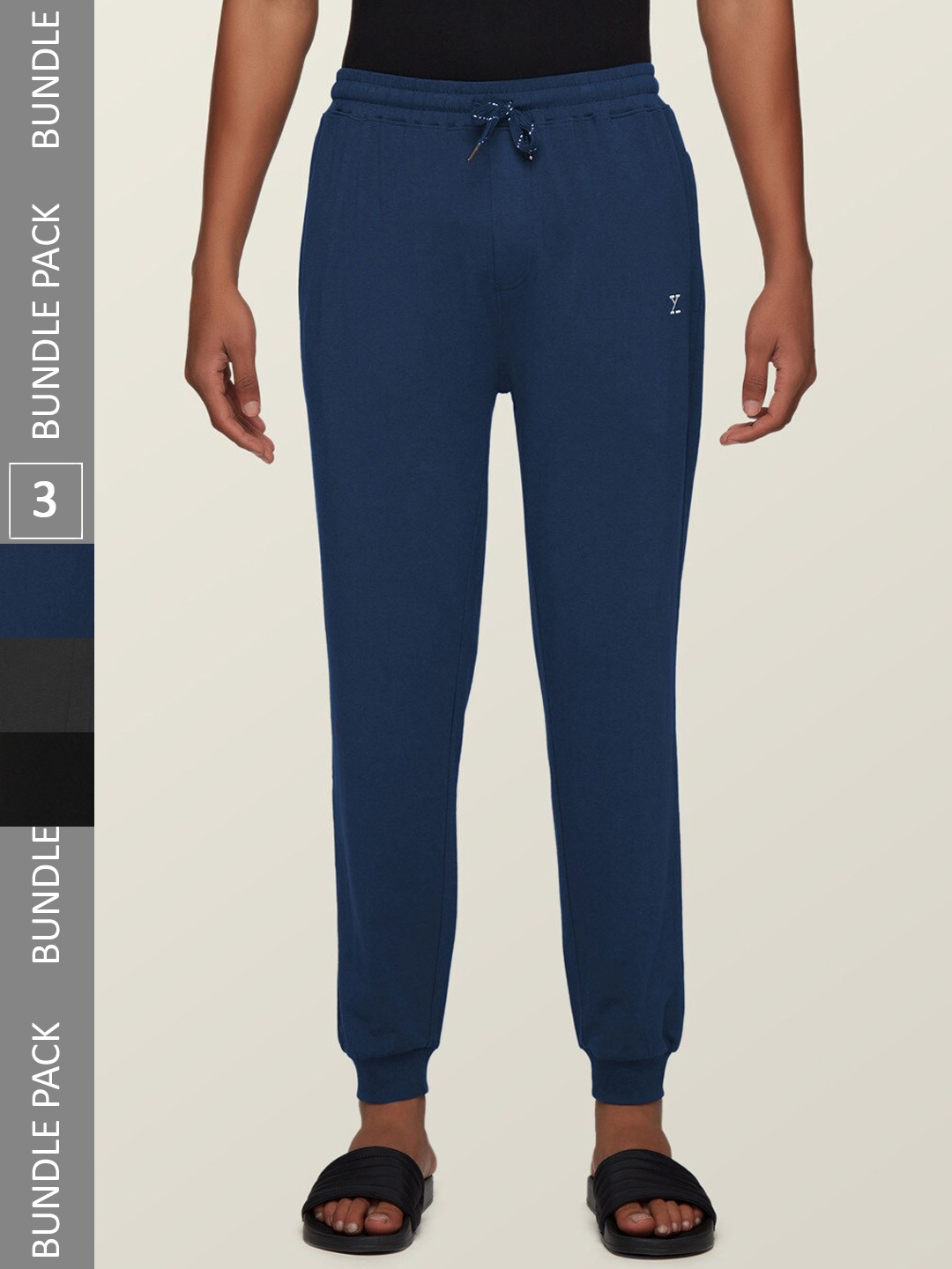 

XYXX Pack of 3 Solid Cotton Joggers, Blue