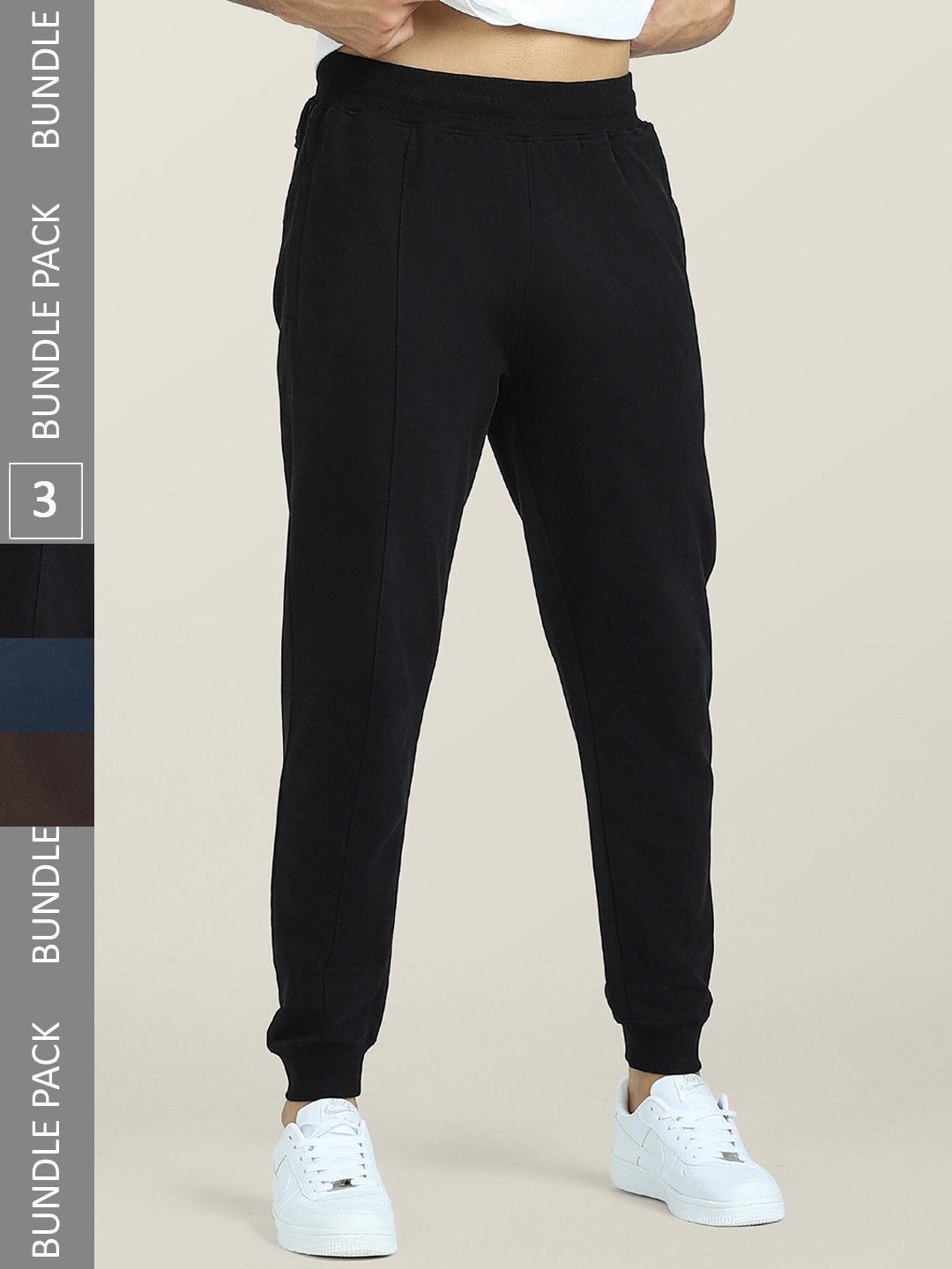 

XYXX Set Of 3 Solid Regular Fit Joggers, Brown