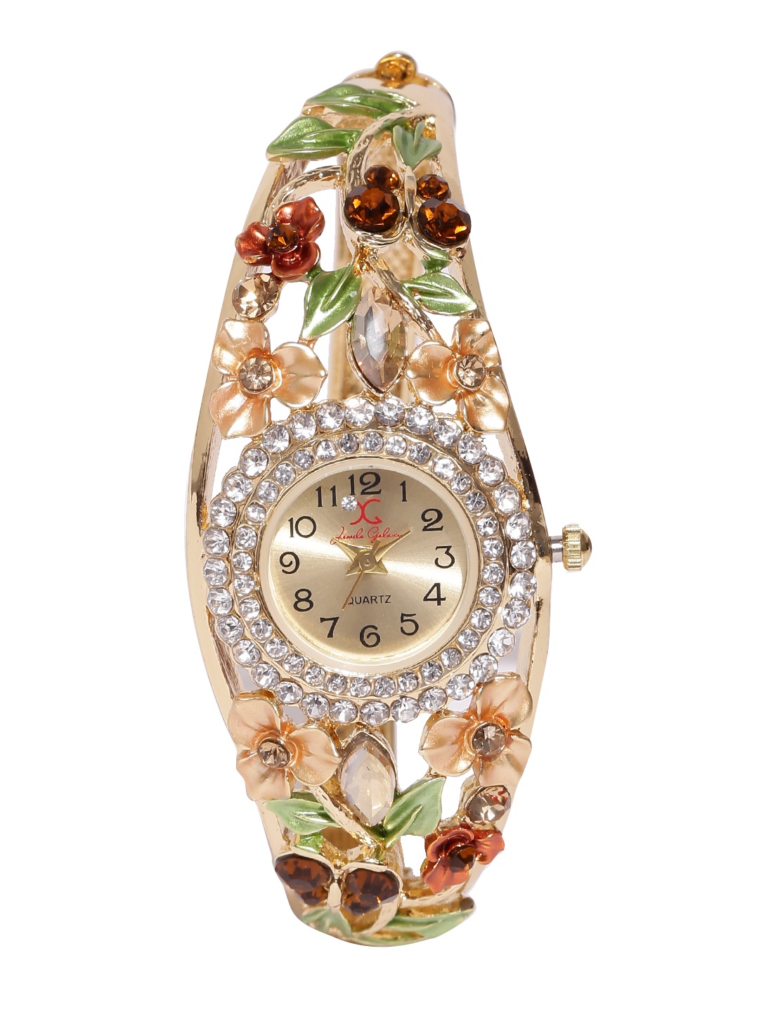 

Jewels Galaxy Brown & Green Gold-Plated Handcrafted Bracelet Cum Watch