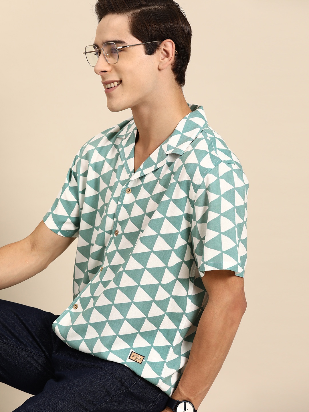 

DENNISON Smart Block Printed Casual Shirt, White