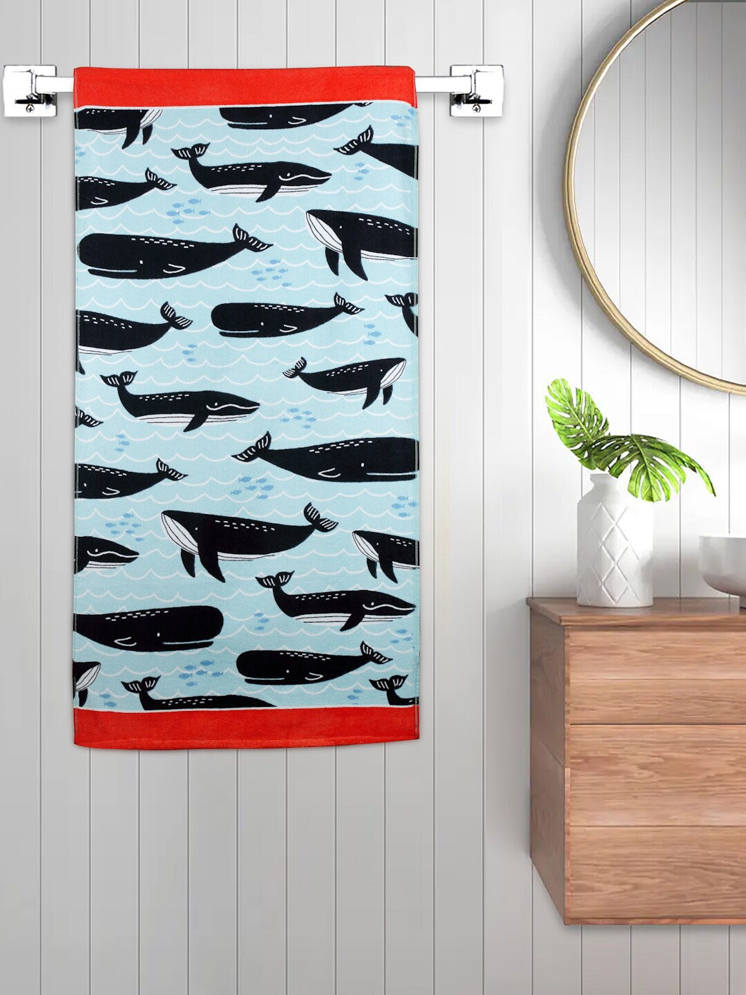 

FABINALIV Kids Blue & Black Conversational Printed 550 GSM Cotton Bath Towel