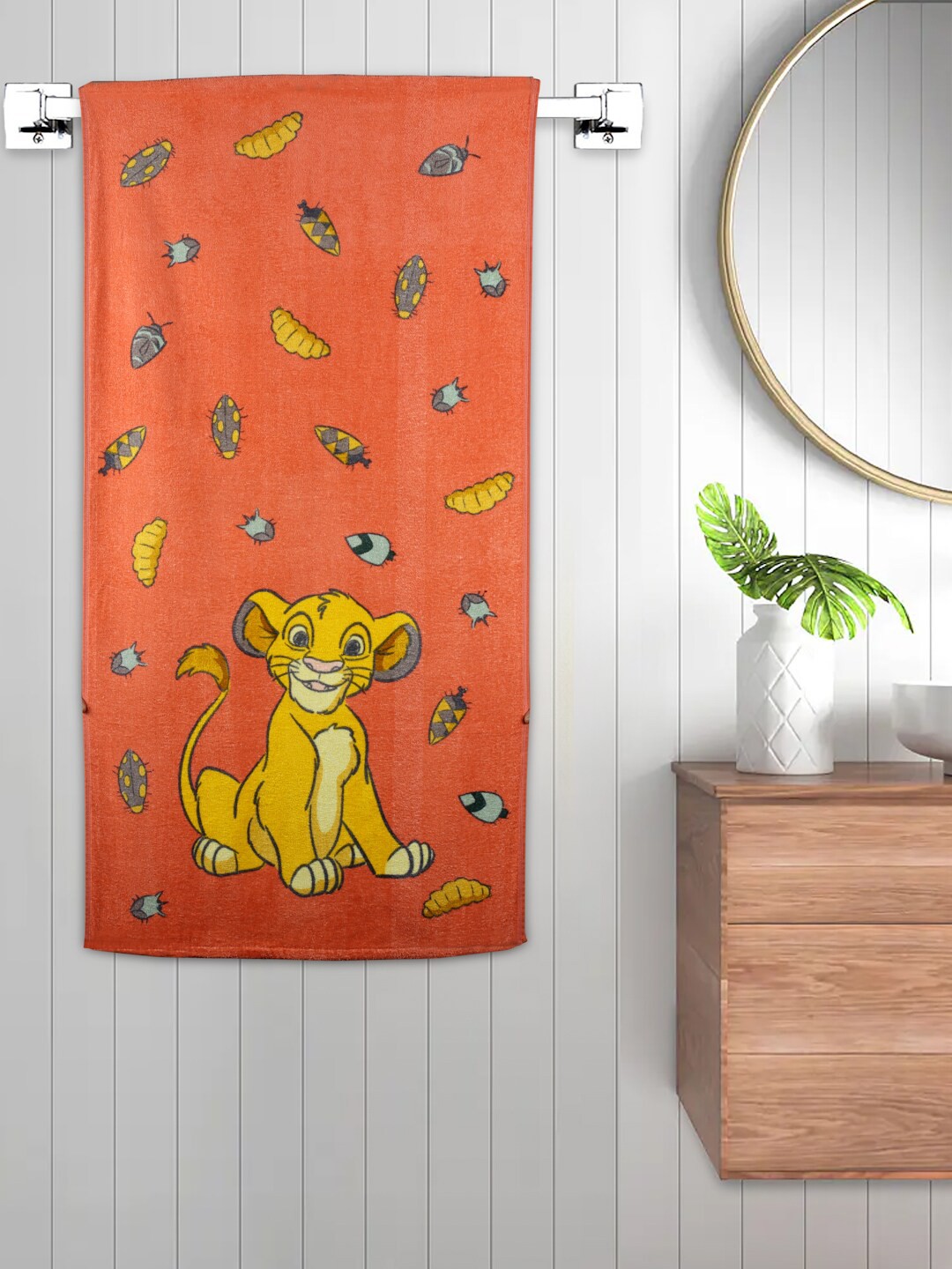

FABINALIV Kids Red & Yellow Colored Cartoon Printed Cotton 550 GSM Bath Towel
