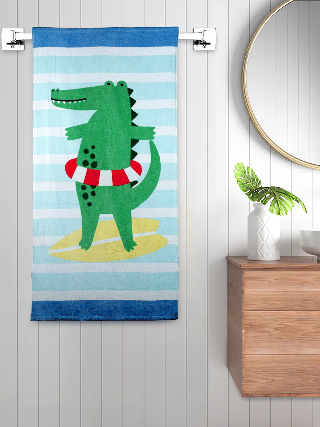 

FABINALIV Kids Blue & Green Conversational Printed 550 GSM Cotton Bath Towel