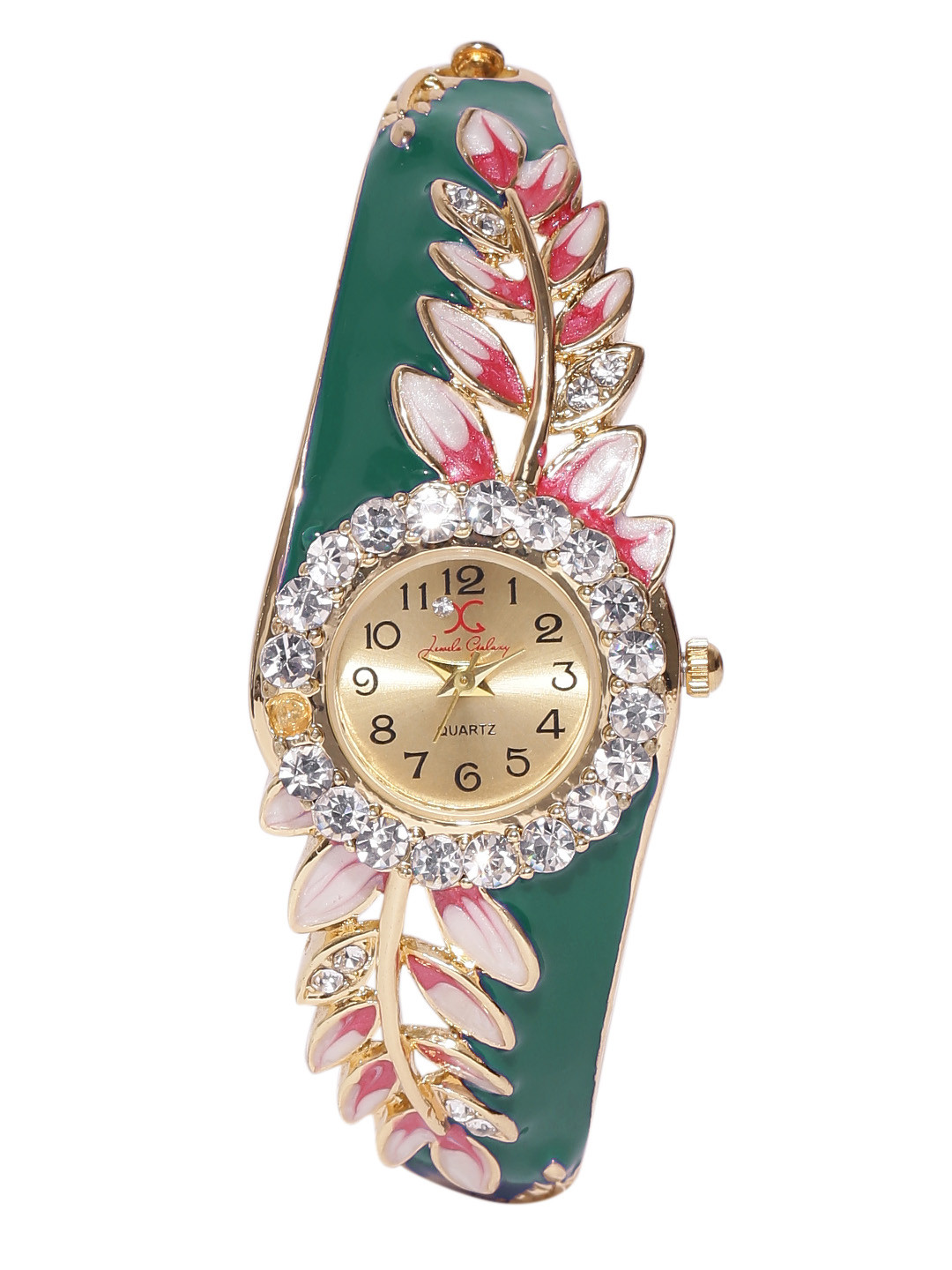 

Jewels Galaxy Green Gold-Plated Brass Handcrafted Bangle-Style Bracelet cum Watch
