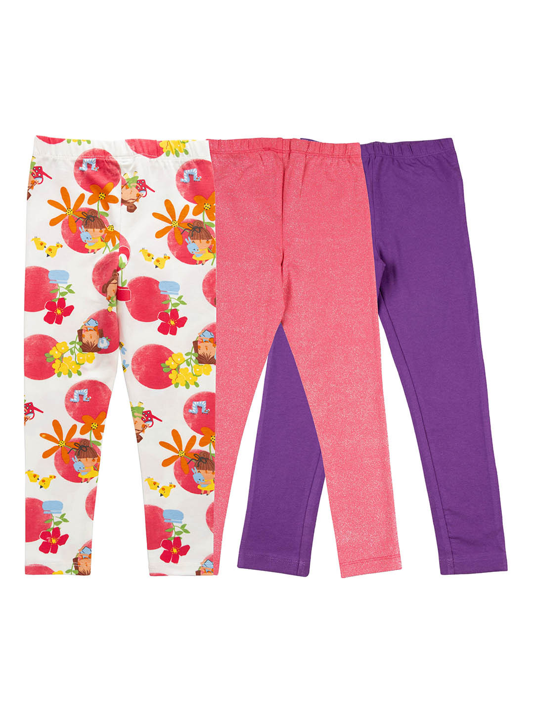 

JusCubs Girls Pack Of 3 Churidar-Length Cotton Leggings, Coral
