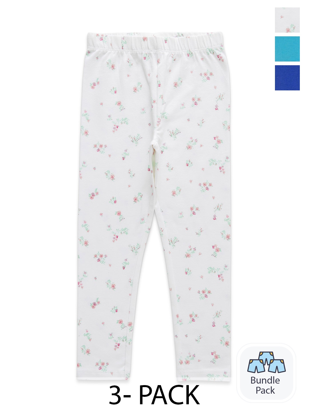 

JusCubs Girls Pack Of 3 Churidar-Length Cotton Leggings, White