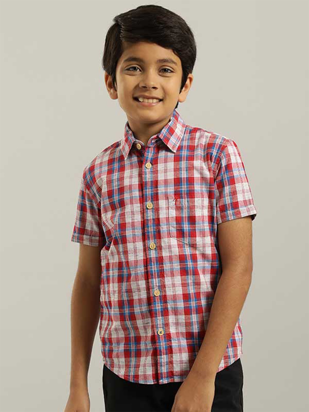 

Indian Terrain Boys Classic Tartan Checked Pure Cotton Casual Shirt, Red