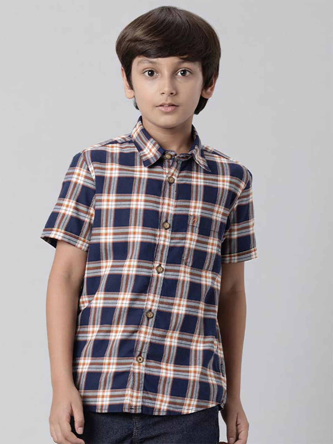 

Indian Terrain Boys Classic Tartan Checked Pure Cotton Casual Shirt, Navy blue