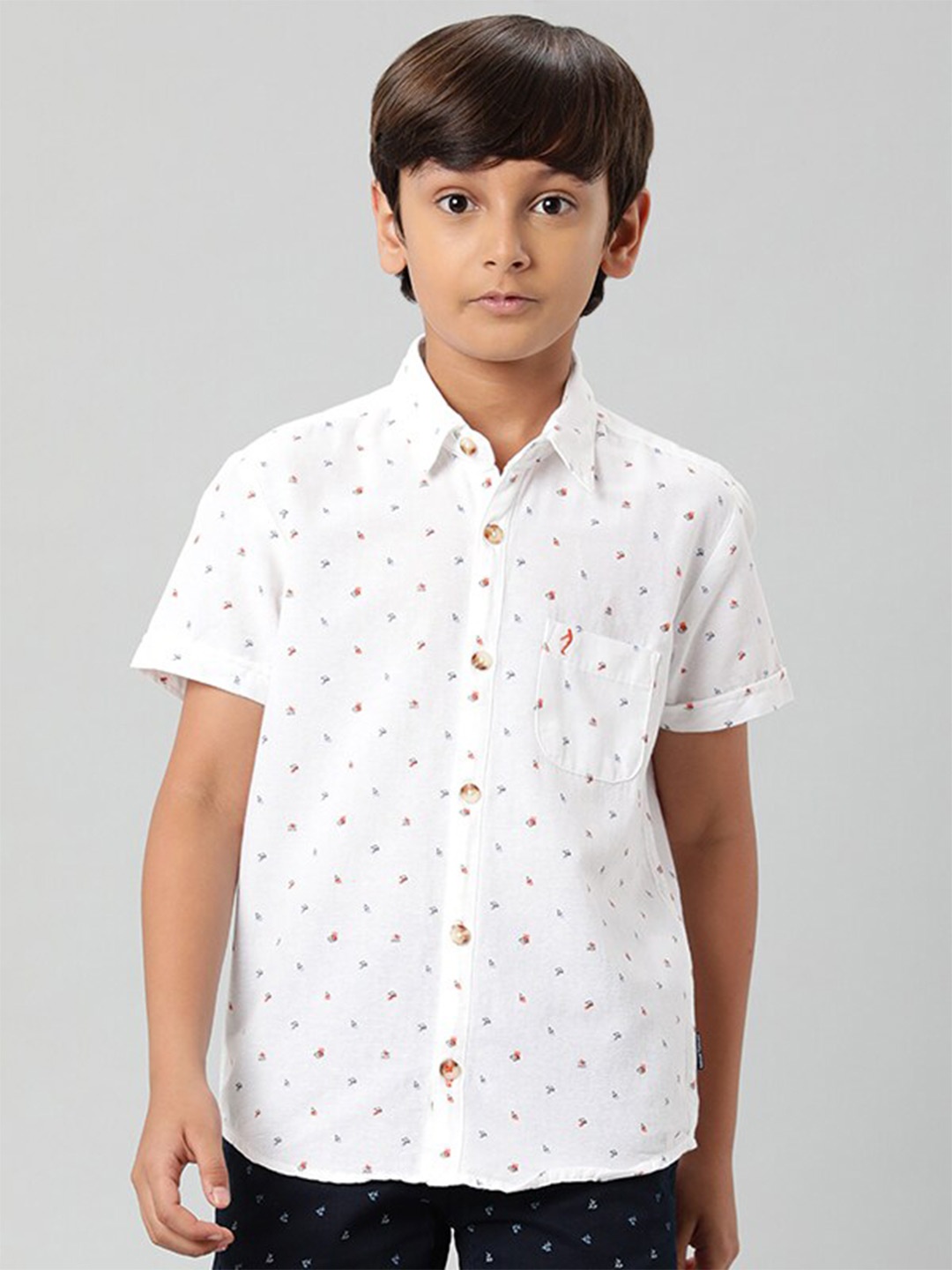 

Indian Terrain Boys Classic Conversational Printed Pure Cotton Casual Shirt, White