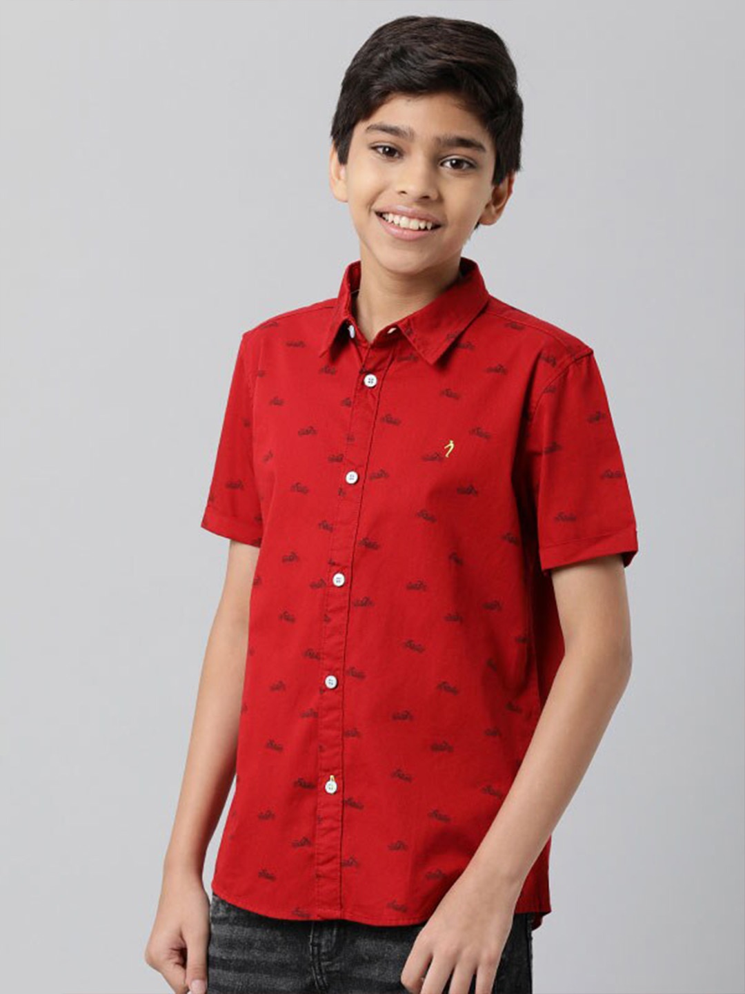 

Indian Terrain Boys Classic Conversational Printed Pure Cotton Casual Shirt, Red